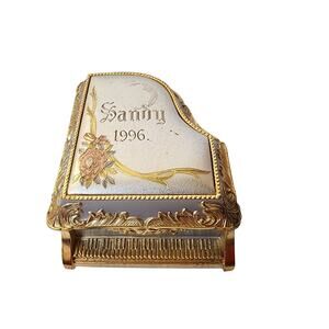 Vintage Silver Tone Metal Grand Piano Music Trinket Box Working Sandy 1996